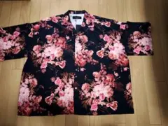 【新品】ビッグシルエット　花柄　総柄　アロハシャツ ブラック×ピンク