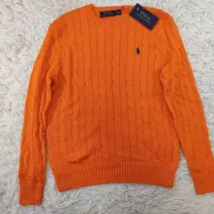 【新品タグ付き】ポロラルフローレン ケーブルニット オレンジ ポニー刺繍 M 綿