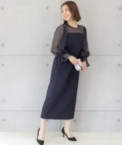 【美品】PREFERIR ドレス シアー ボリューム袖ワンピース 結婚式 M