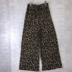 トレンド ストリート 古着 ヒョウ柄 リブ編み イージーパンツ　ワイドパンツ