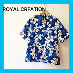 ☆ROYALCRFATIONSフラワープリント 半袖アロハシャツ ネイビー XL