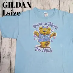アメリカ古着　ギルダン メッセージ系　キャラクター　袖プリント Tシャツ 熊