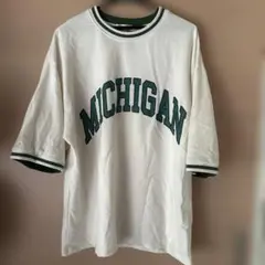 MICHIGANプリント Tシャツ Mサイズ ホワイト/グリーン　カレッジロゴ