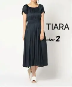 【8/31出品終了】TIARA ヴィンテージサテンワンピース　ネイビー