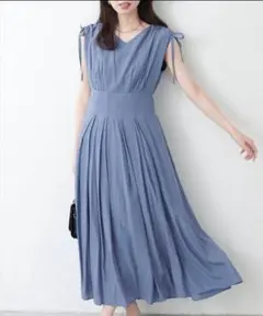 【美品】ナチュラルクチュール ドロストリボンハイウエストワンピース
