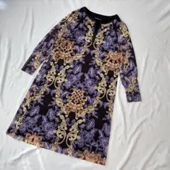 極美品 ヴィヴィアンタム 総柄ワンピース 長袖 ナイロン お洒落 40(L)