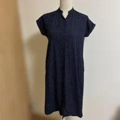 栗原はるみ　ネイビー ドット柄 ワンピース