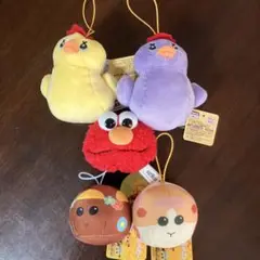 ぬいぐるみストラップセット（イエローチキン・パープルチキン・エルモなど）