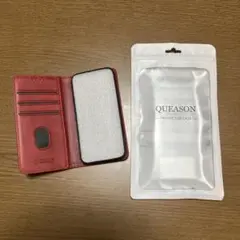 スマホケース　レッド　手帳型　QUEASON　iPhone 12 Mini
