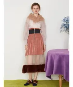 美品 FUR FUR(ファーファー) ハイウエストシアースカート 2017/AW