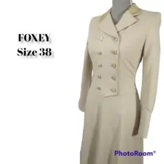 FOXEY ワンピース プリーツスカート ダブルボタン ベージュ