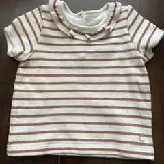 プチバトー　フリル付きストライプTシャツ6m/67cm