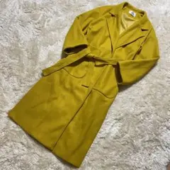 美品 サイドスリット ベルテッド ロングコート イエロー XL相当 大きいサイズ