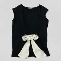 One Way♡フロントリボンペプラムトップス ノースリーブ ブラック F