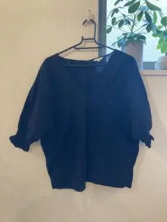 スカラップ刺繍入り五分袖ブラウス
