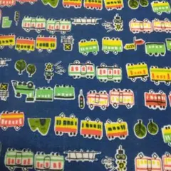 ダブルガーゼ　電車柄　ネイビー　はぎれ　入園準備