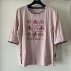 紙タグ付き　ビジュー付き象プリント半袖TシャツM〜L ピンク定価11550円
