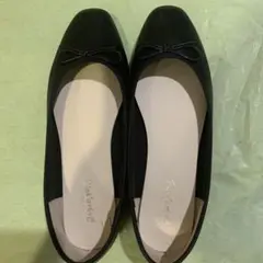 リボン付きブラックバレエシューズ 24.5cm
