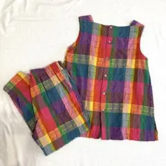 マルチカラー チェック柄 トップスとパンツセット