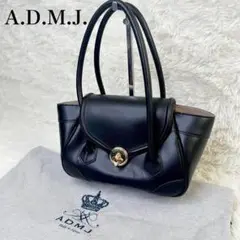 【美品】A.D.M.J ハンドバッグ 本革 ブラック ターンロック ゴールド金具