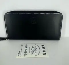 革蛸　ラウンドジップウォレット 長財布　ブラック/ホワイトステッチ　正規品