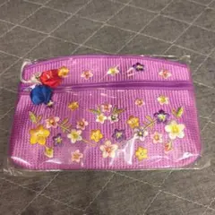 【最終価格】紫色 花柄刺繍 ポーチ 韓国