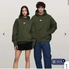 TOMMY JEANS フラッグロゴパーカー カーキ S