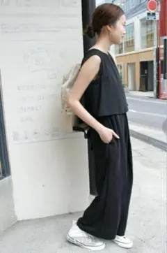 SLOBE IÉNA ノースリーブタックオールインワンネイビー　セットアップ