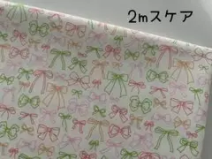 2m　リボン　線描き　スケア　生地　クリーム　カラフル　159
