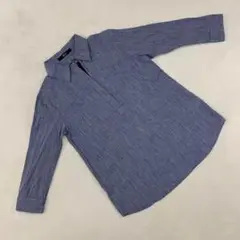 VICKY シャツブラウス 七分袖 綿 麻 ブルー 無地 Fサイズ シンプル
