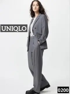 0200 UNIQLO タックワイドパンツ グレー