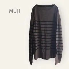 muji 【M】焦茶 紺　ボーダー　ウールセーター　アルパカ混　ラウンドネック