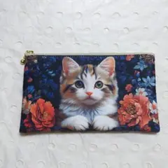花柄猫のふかふかフラットポーチ　25