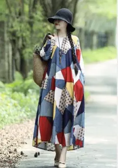 カラフルな長袖ワンピース♡オシャレで可愛い♡