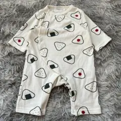 【美品✨】おにぎり柄総柄 ロンパース 60-70㎝ かわいい カバーオール