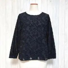 【ESPRITMUR】長袖 花柄シフォンブラウス トップス オケージョン 黒 M