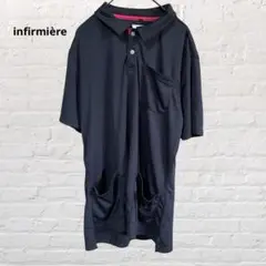 10002 infirmière:アンファミエ 介護服 ポロシャツ ネイビー M