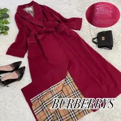 【美品】バーバリーズロンドン ウール ガウンコート ロング サイズMノバチェック
