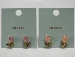 チューリップ　花　ピアス／紫　パープル　＆　ピンク／2点セット