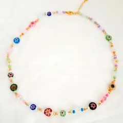 ネックレス　ビーズ　カラフル　ハンドメイド