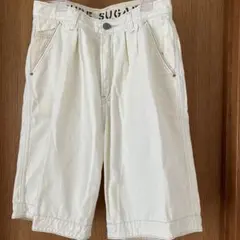 ホワイト ショートパンツ ロゴ入りウエストバンド