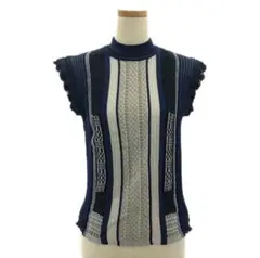 【美品】マメクロゴウチ Net Stripe tops ニット ネイビー