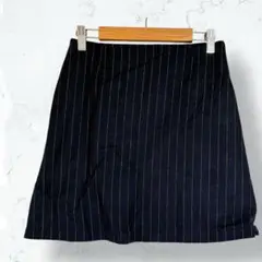 2054＊日本製ミニスカート＊ 紺 ネイビー W60 ストライプ 春秋冬