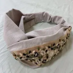 a74 グレー　インド刺繍リボン　クロス　ターバン　ハンドメイド