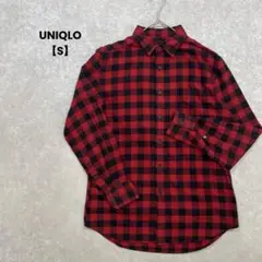 a1029＊UNIQLO チェックネルシャツ　赤×黒【S】カジュアル