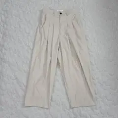 リメール（M）プリーツ入り ワイドパンツ タック カジュアル シンプル 綿混
