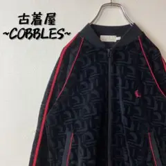 【人気ベロア】FRED PERRY古着ワンポイント刺繍総柄トラックジャケット