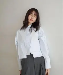 新品SeaRoomlynn Frill line スリーブショートシャツ ブルー