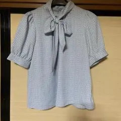 DRESKIP 水色ドット柄リボン付きブラウス Ｌサイズ　2WAY タグ付き