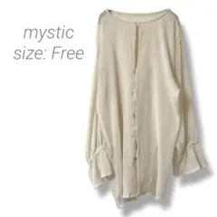 【ミスティック】mystic アシュメントリーシアーシャツ ボタン付 長袖 F